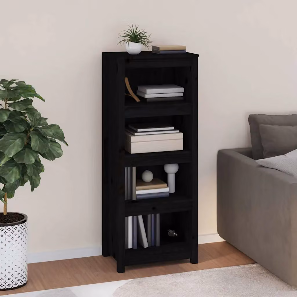 Libreria moderna vidaXL in legno massello di pino nera con pannello posteriore L 50 cm, P 35 cm, H 125,5 cm