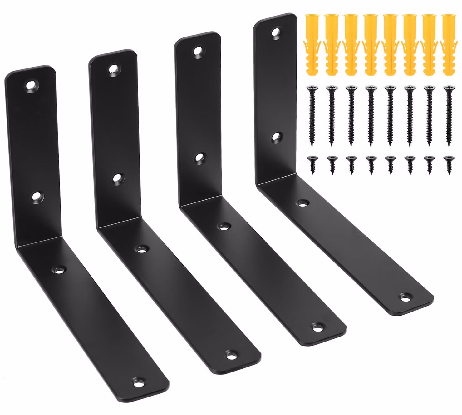 4 supporti robusti neri per mensole - Angolari a forma di L, dimensioni 200 x 150 mm