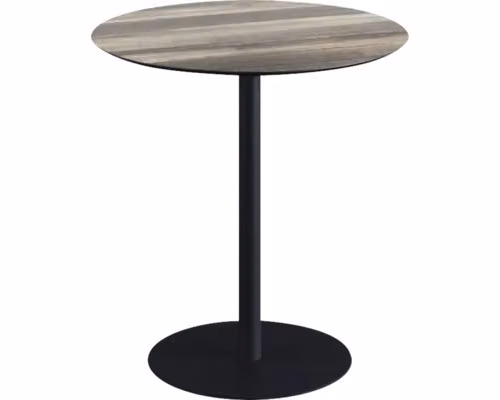 Urban - Tavolo da terrazzo, struttura nera + piano in HPL effetto legno tropicale Ø70 cm, 1 pezzo
