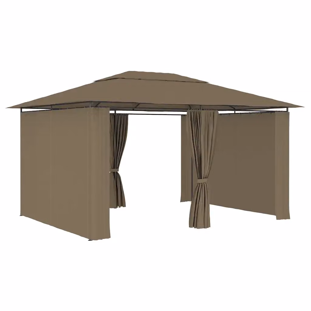 Gazebo da giardino vidaXL con tende in poliestere e struttura in acciaio, Grigio e Beige, L: 400 cm, P: 300 cm, H: 270 cm – 2