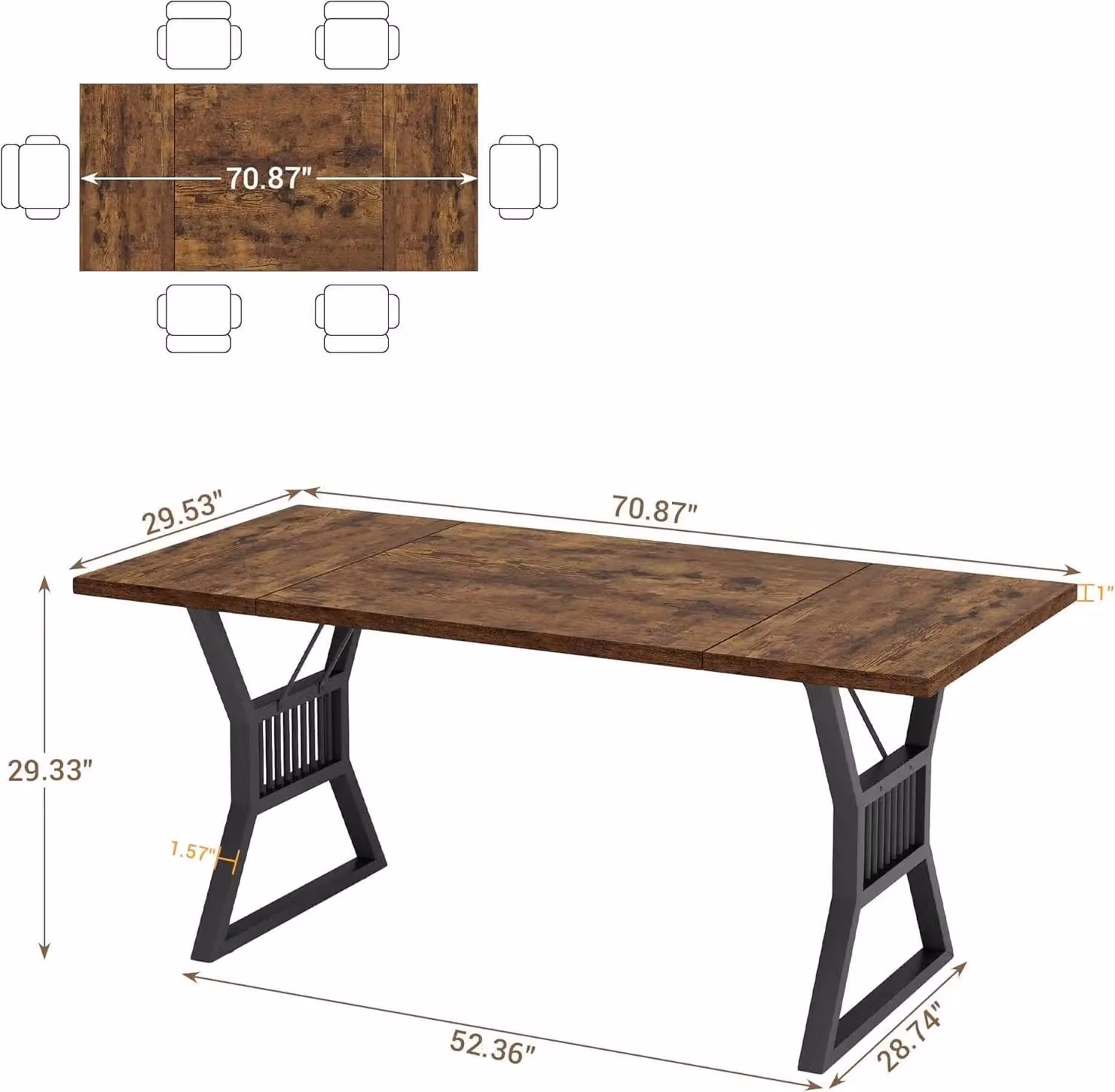 Tavolo rettangolare da bar/colazione - Tavolo alto per la cucina, adatto per 4-6 persone - Piano di 180 cm - Struttura in legno autoportante e salvaspazio - Colore marrone
