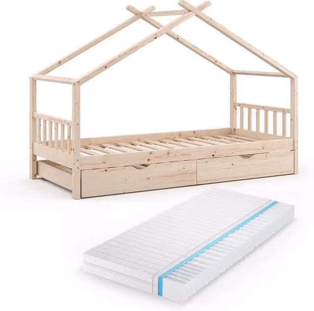 Letto montessori bambini Design Legno 90x200 cm con letto per ospiti e materasso Vitalispa