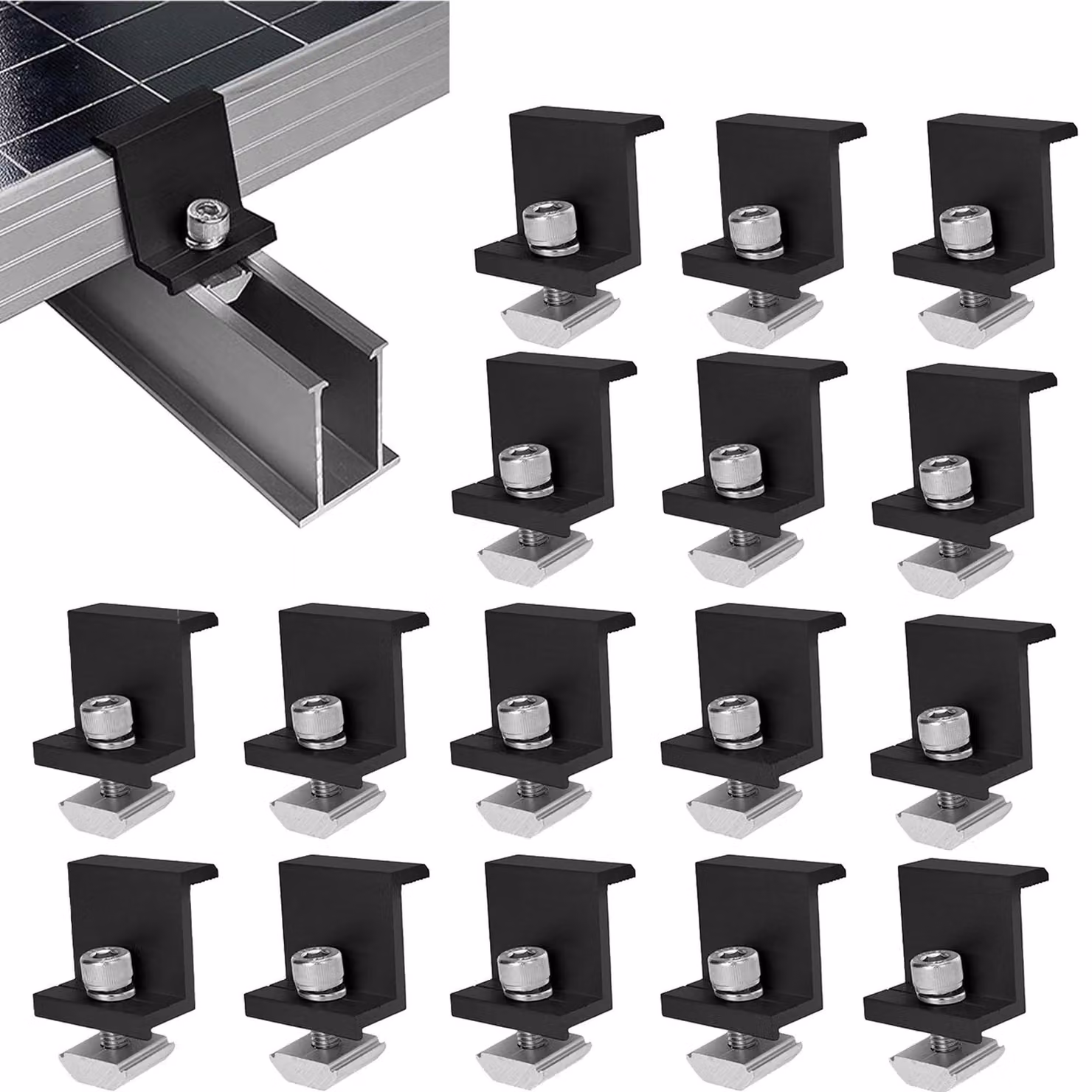 16 morsetti finali per pannelli solari, 30 mm, supporti a forma di Z, kit di montaggio