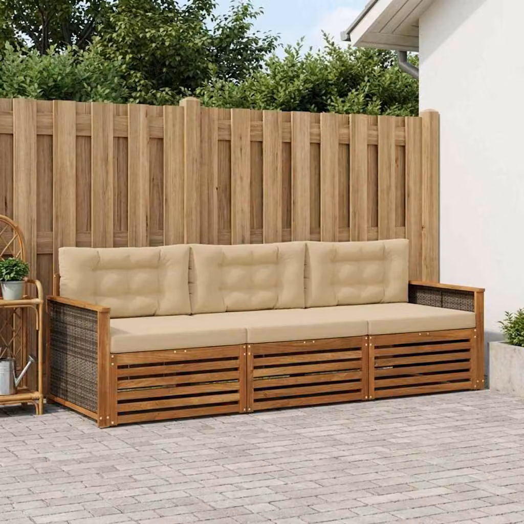 Set di divani da esterno vidaXL in legno di acacia con cuscini beige e naturale per giardino e terrazza