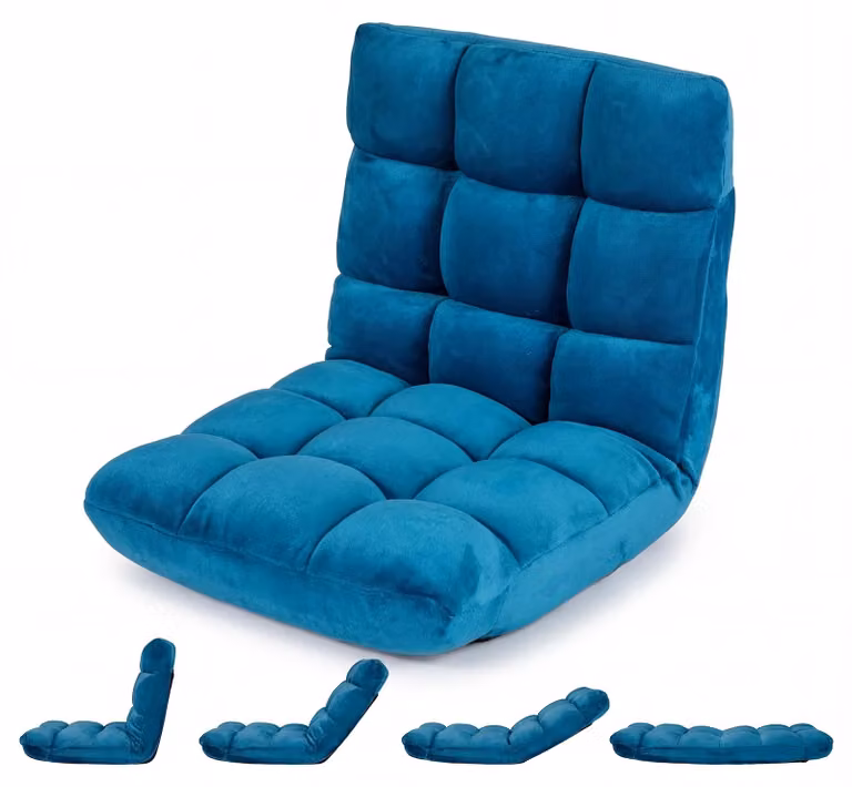 Sedia da pavimento COSTWAY con schienale, poltrona da pavimento, cuscino da pavimento, sedia da meditazione, poltrona relax, cuscino in stile tailandese, ideale per il tempo libero, la meditazione e lo yoga (blu pavone)