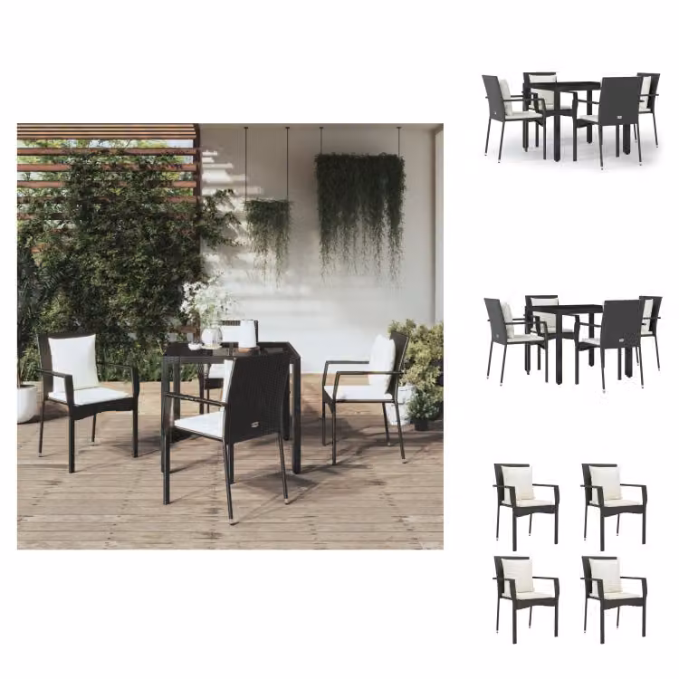 vidaXL Set da pranzo da giardino 5 pezzi con cuscini in poly rattan nero - Set di mobili da giardino