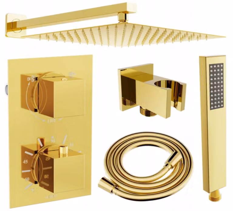 Mexen Cube DR02 set doccia a incasso con soffione 25 cm, dorato - 77502DR0225-50