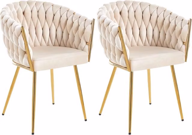 Set 2 Sedie per Sala da Pranzo e Ufficio in Velluto Beige Sedia Ergonomica