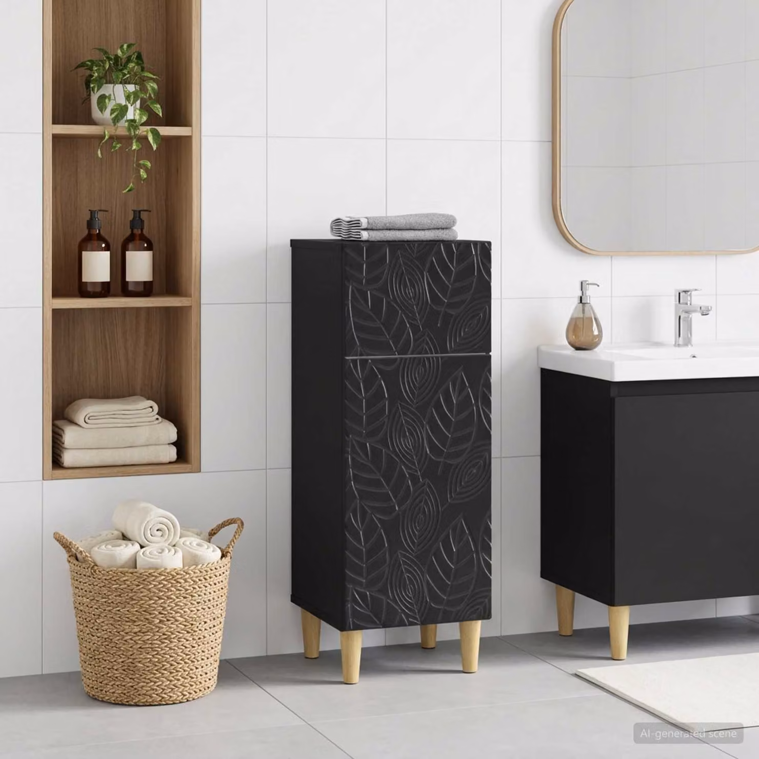 Mobiletto da bagno moderno vidaXL DELFT nero con ante a battente L/P/H: 30 x 31 x 80 cm