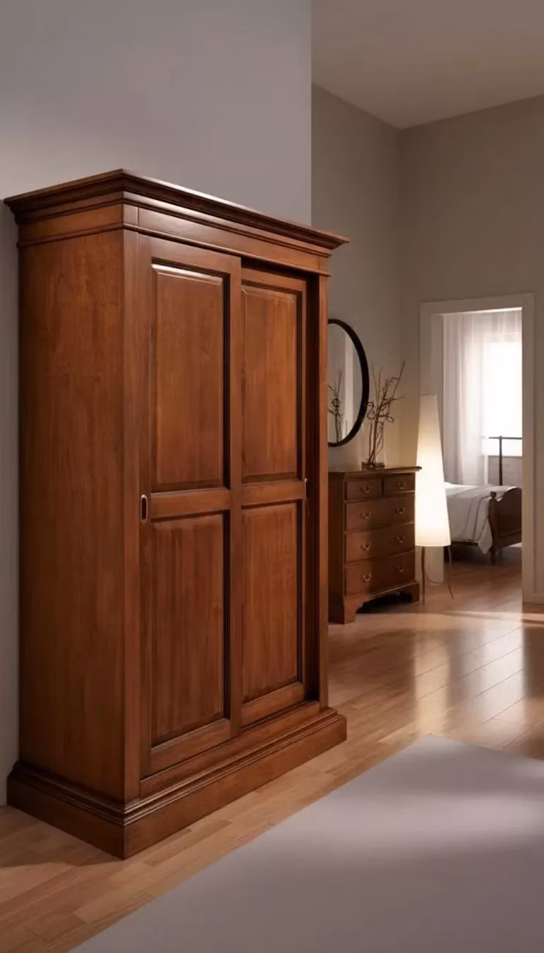 Armadio in legno di pino stile arte povera con 2 ante scorrevoli marrone Mobili 2G L/P/H: 128 x 67 x 200 cm – 2