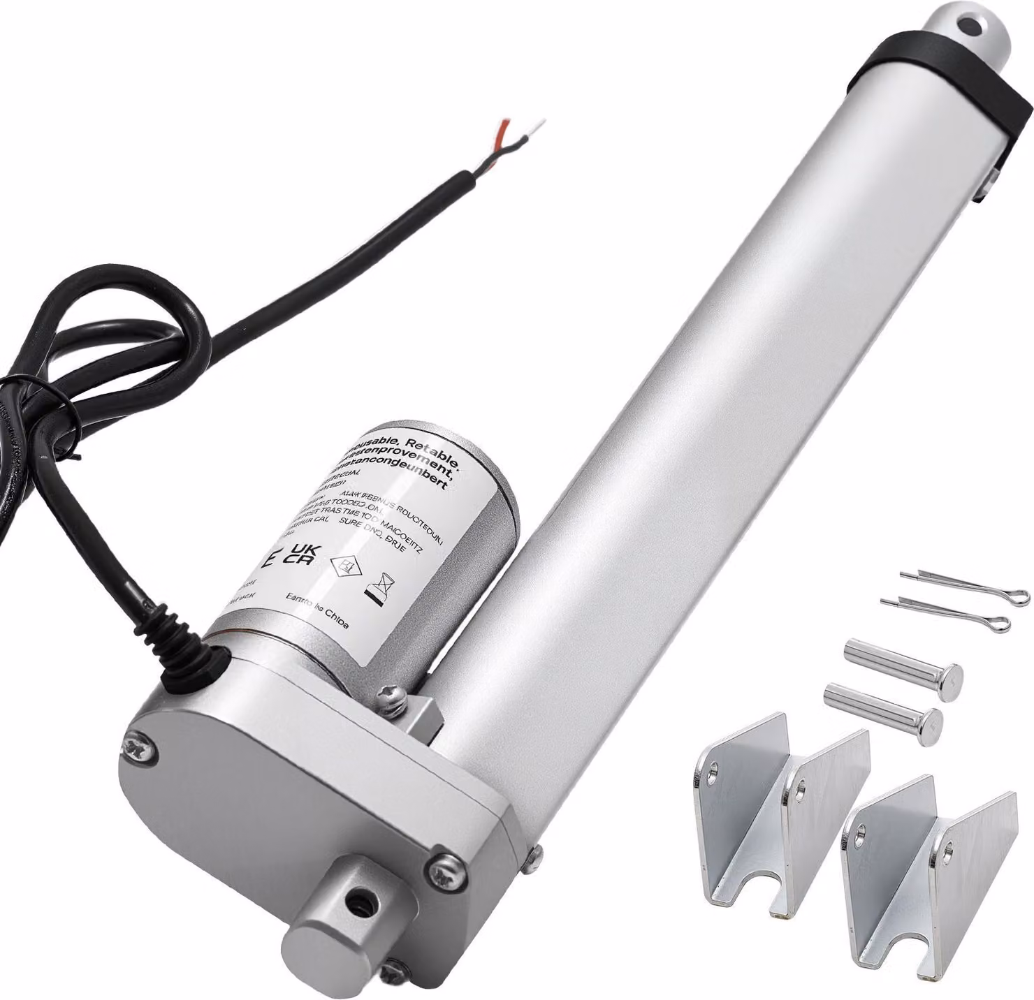 Azionamento lineare - Attuatore lineare 12 V - Corsa 20,32 cm - Forza di spinta 1000 N - 15 mm/s - Protezione IP54 - Con supporto di montaggio