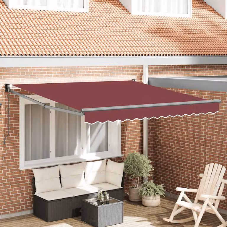 vidaXL Tenda da Sole Retrattile Manuale con Bracci Pieghevoli in Alluminio e Tessuto in Poliestere, Colore Rosso, L: 300 cm, P: 250 cm