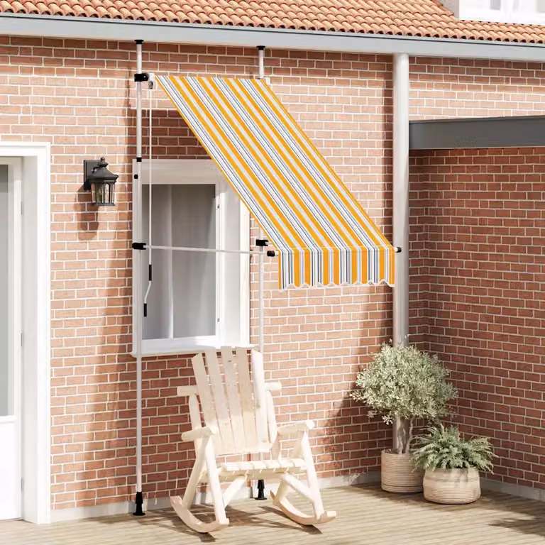 vidaXL Tenda da Sole Retrattile Manuale a Strisce Blu e Gialle, L: 300 cm, P: 120 cm, H: 100 cm