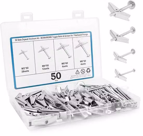 Set di 50 tasselli in plastica per cartongesso e pannelli di gesso, resistenti alla corrosione, zincati, Acciaio al carbonio