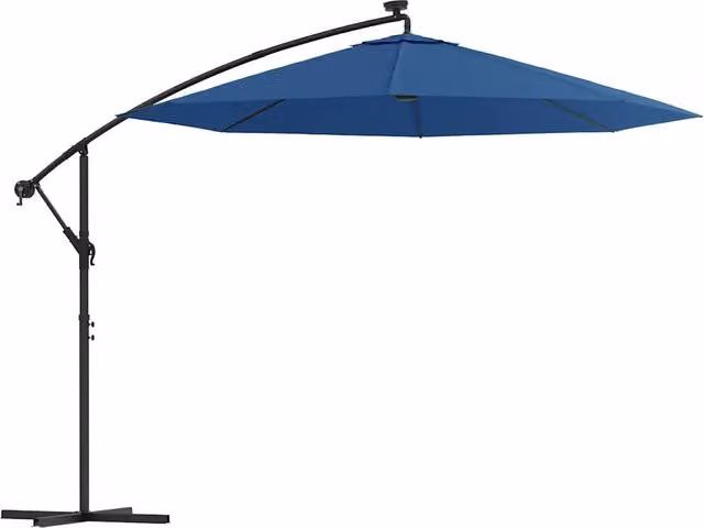 Ombrello a sbalzo con LED e palo in acciaio DESIGN IN, colore azzurro, diametro 300 cm