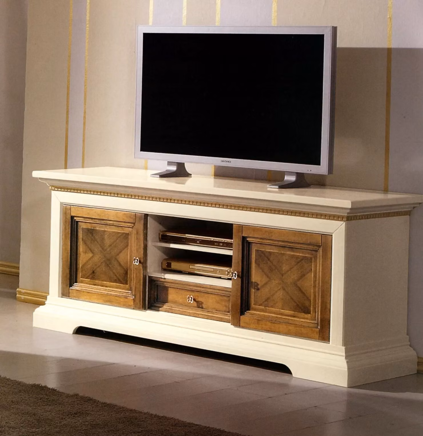 Porta TV in legno stile arte povera avorio e noce Mobili 2G L: 169 cm, P: 53 cm, H: 75 cm – 3