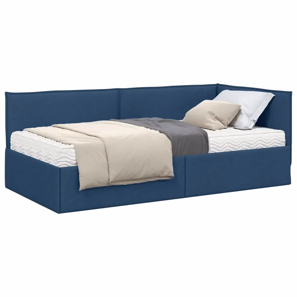 Letto Angolare Moderno con Materasso in Schiuma vidaXL, Rivestimento in Velluto Blu, L/P/H: 200 x 100 x 74 cm – 2