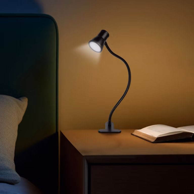 Lampada da scrivania flessibile con morsetto e porta USB – Lampada da lettura a LED con luminosità e temperatura del colore regolabili – Metallo nero – Per scrivania, letto o scaffale [20258]