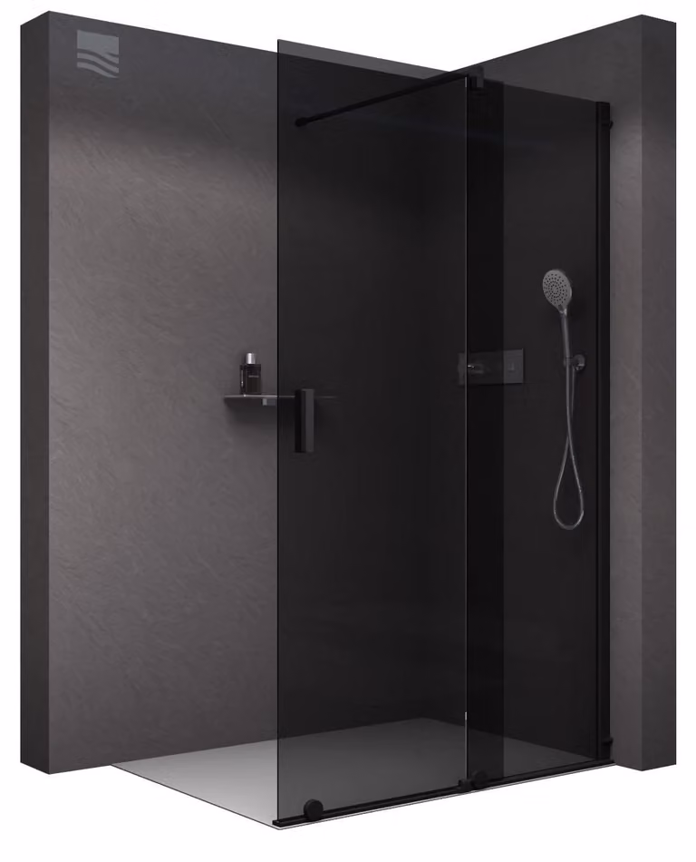 Box doccia walk-in - Porta scorrevole - 170 cm - Vetro grigio - Profili in alluminio nero