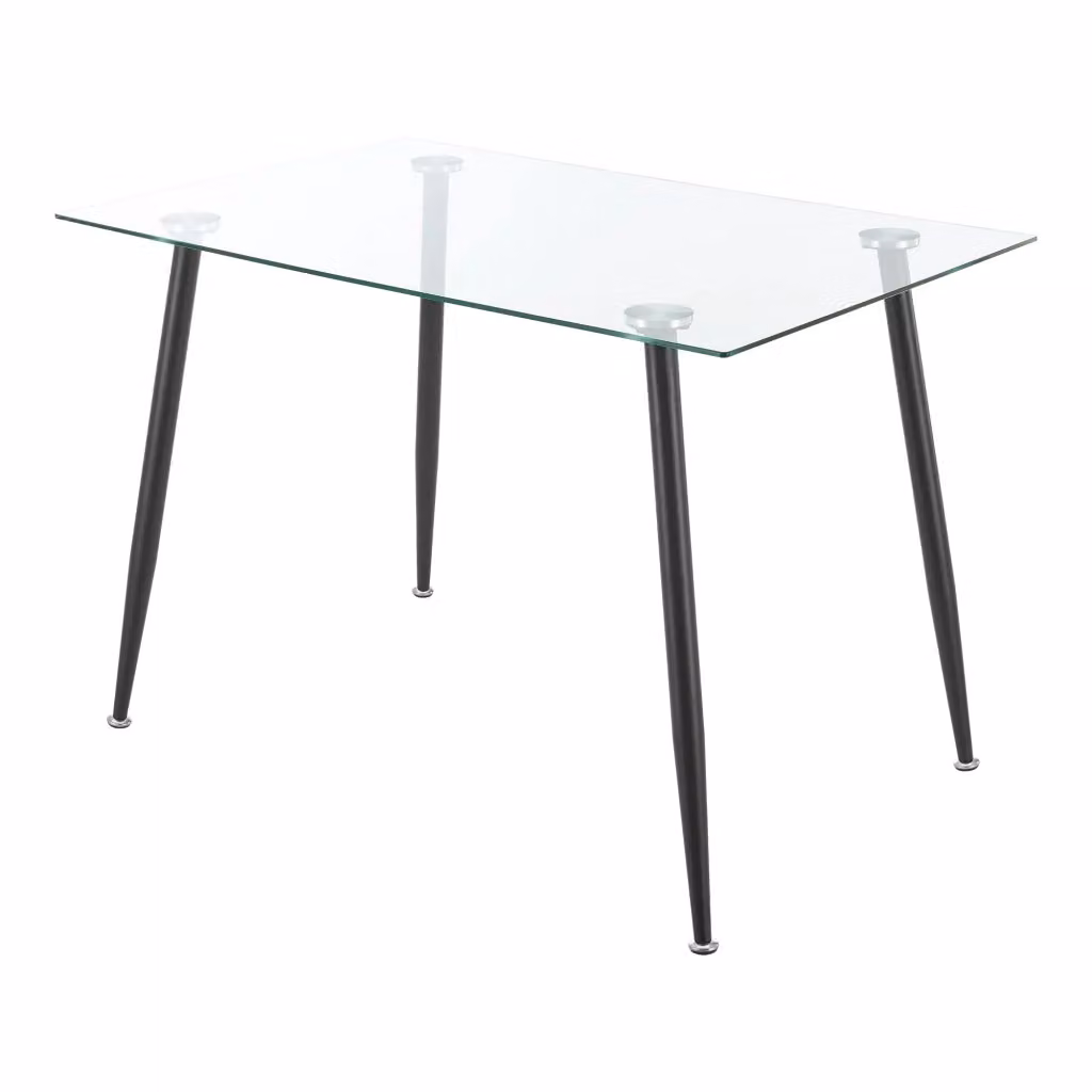 Tavolo da Pranzo Hyrynsalmi en.casa con Piano Rettangolare in Vetro Trasparente e Gambe in Acciaio Nero L: 110 cm, P: 70 cm, H: 75 cm – 2