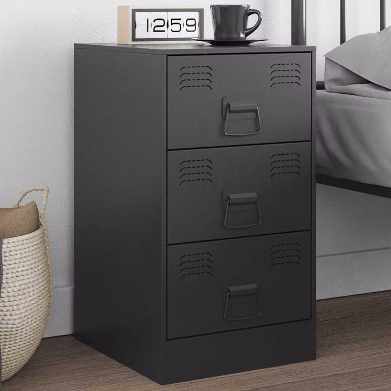 Comodino moderno vidaXL in metallo nero opaco, sospeso, L: 34,5 cm, P: 39 cm, H: 62 cm