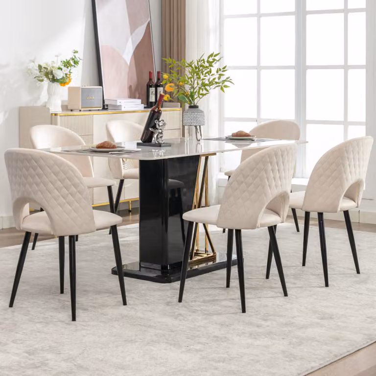 Set di 6 sedie per sala da pranzo Flieks, sedie da pranzo imbottite con gambe in metallo, sedie da cucina con piedini regolabili, sedie da soggiorno con rivestimento in velluto, beige