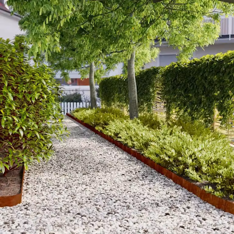 Set di 50 bordure per prato vidaXL in acciaio Corten color ruggine, H: 10 cm, L: 103 cm