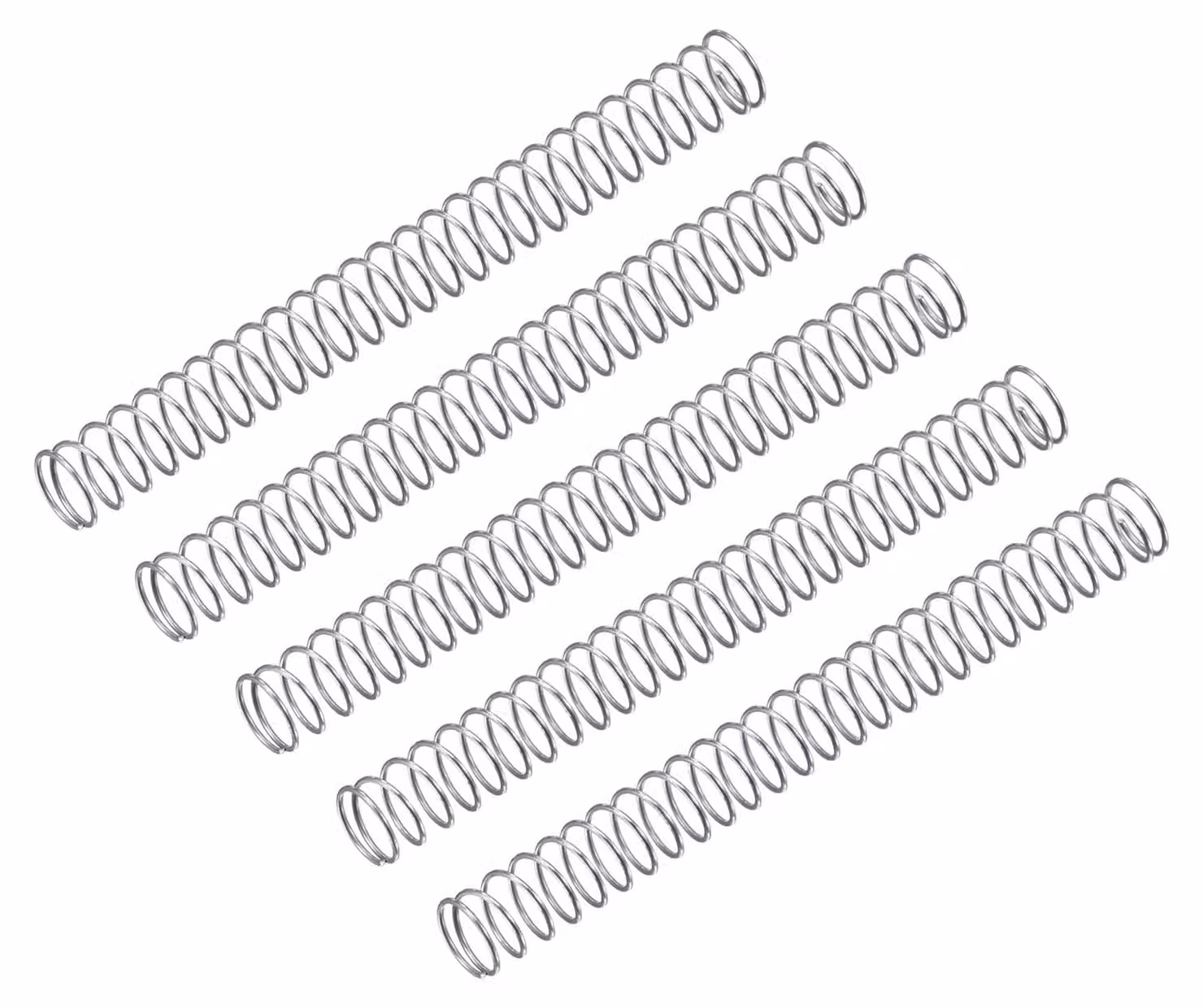 5 molle a compression, acciaio inossidabile, 4x40 mm, filo di 0,3 mm, colore argento