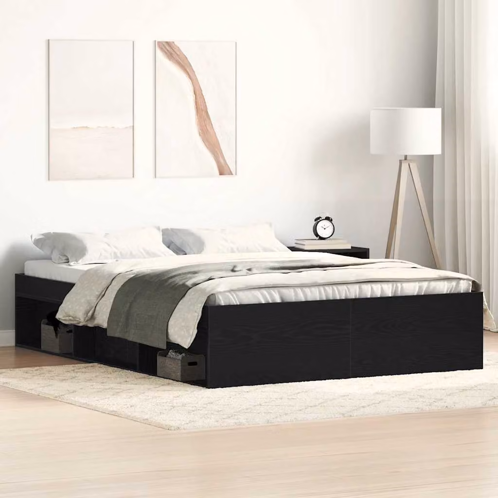 Giroletto vidaXL senza materasso in legno e MDF, colore nero e rovere, L/P/H: 203 x 120 x 35 cm