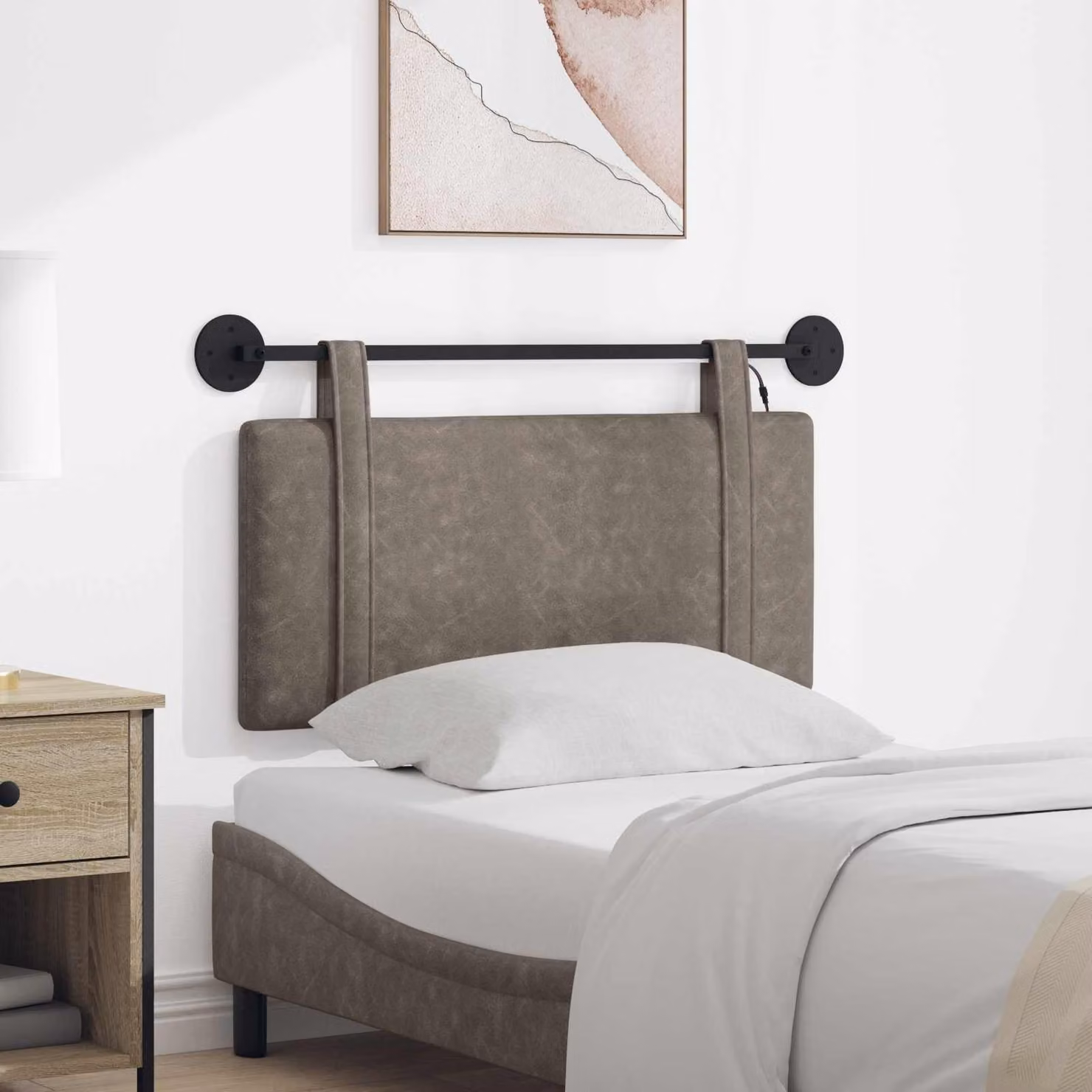 Testiera per letto sospesa vidaXL in similpelle grigia con illuminazione integrata e pannello imbottito