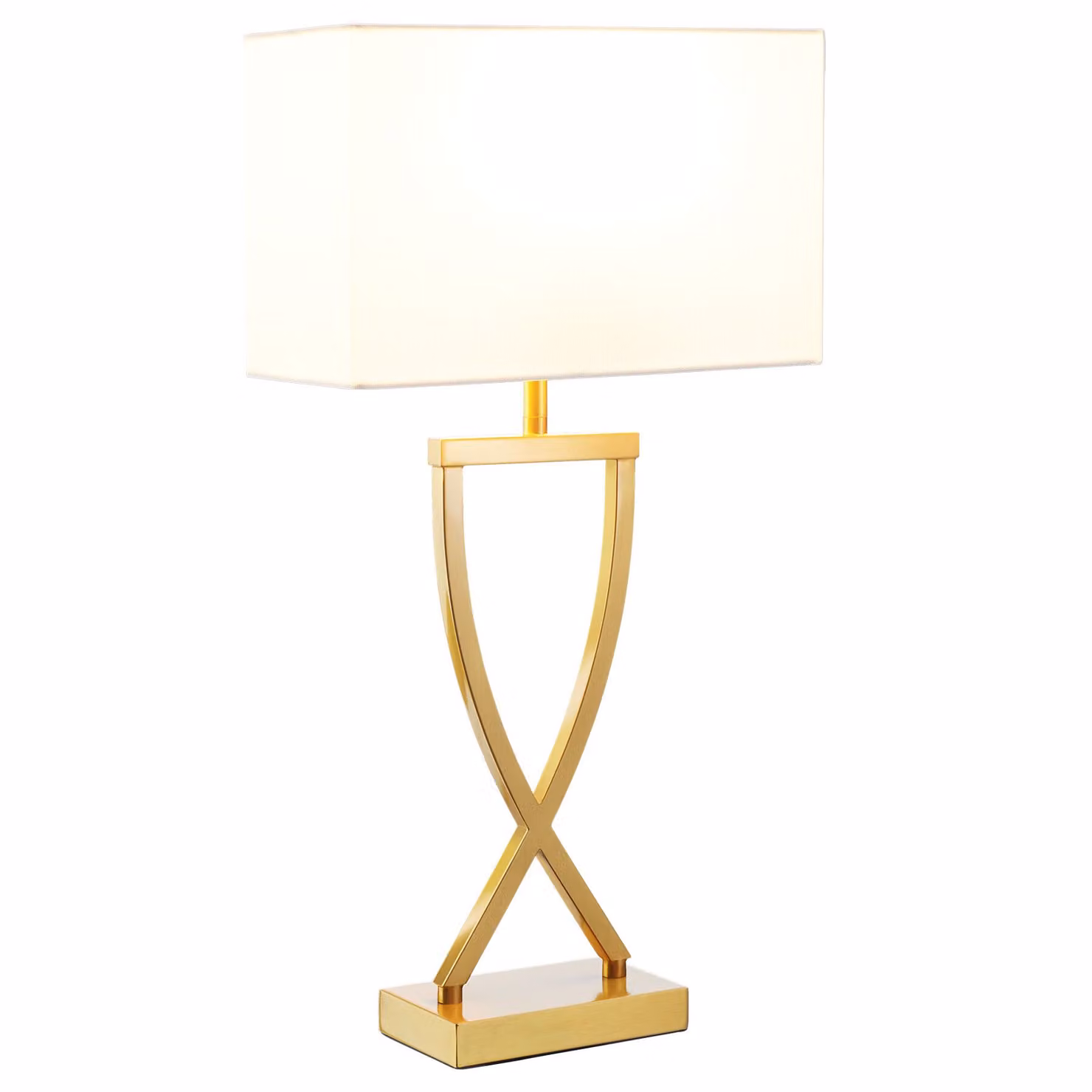 Lampada da tavolo tectake moderna in metallo e tessuto color oro/ottone con paralume bianco, attacco E27, H: 27.0 cm, L: 12.0 cm, P: 6.0 cm – 2