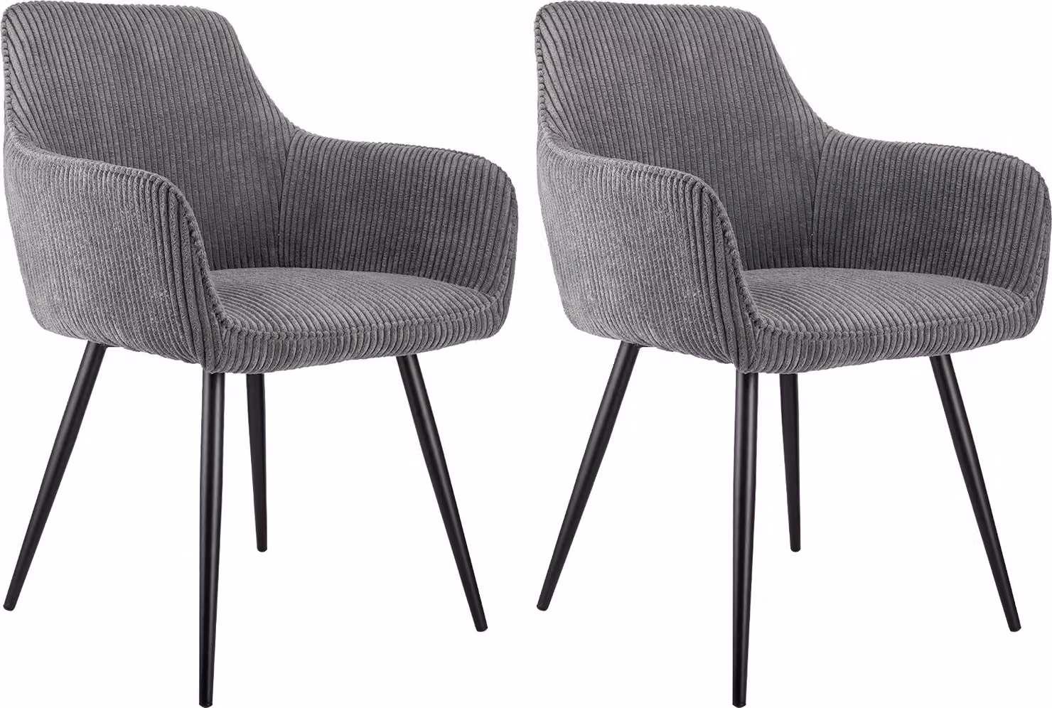 set di 2 sedie da pranzo con braccioli, tessuto a coste, imbottite, ergonomiche, moderne, stabili, struttura in metallo