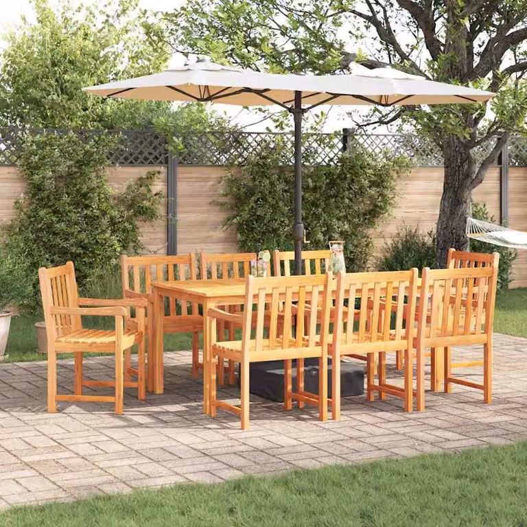 Maison Exclusive - Set da pranzo per esterno, 9 pezzi, legno massello di acacia, colore marrone
