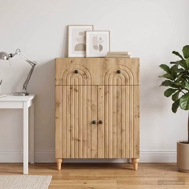 Credenza moderna vidaXL in legno e metallo marrone L: 66 cm, P: 34,5 cm, H: 90 cm