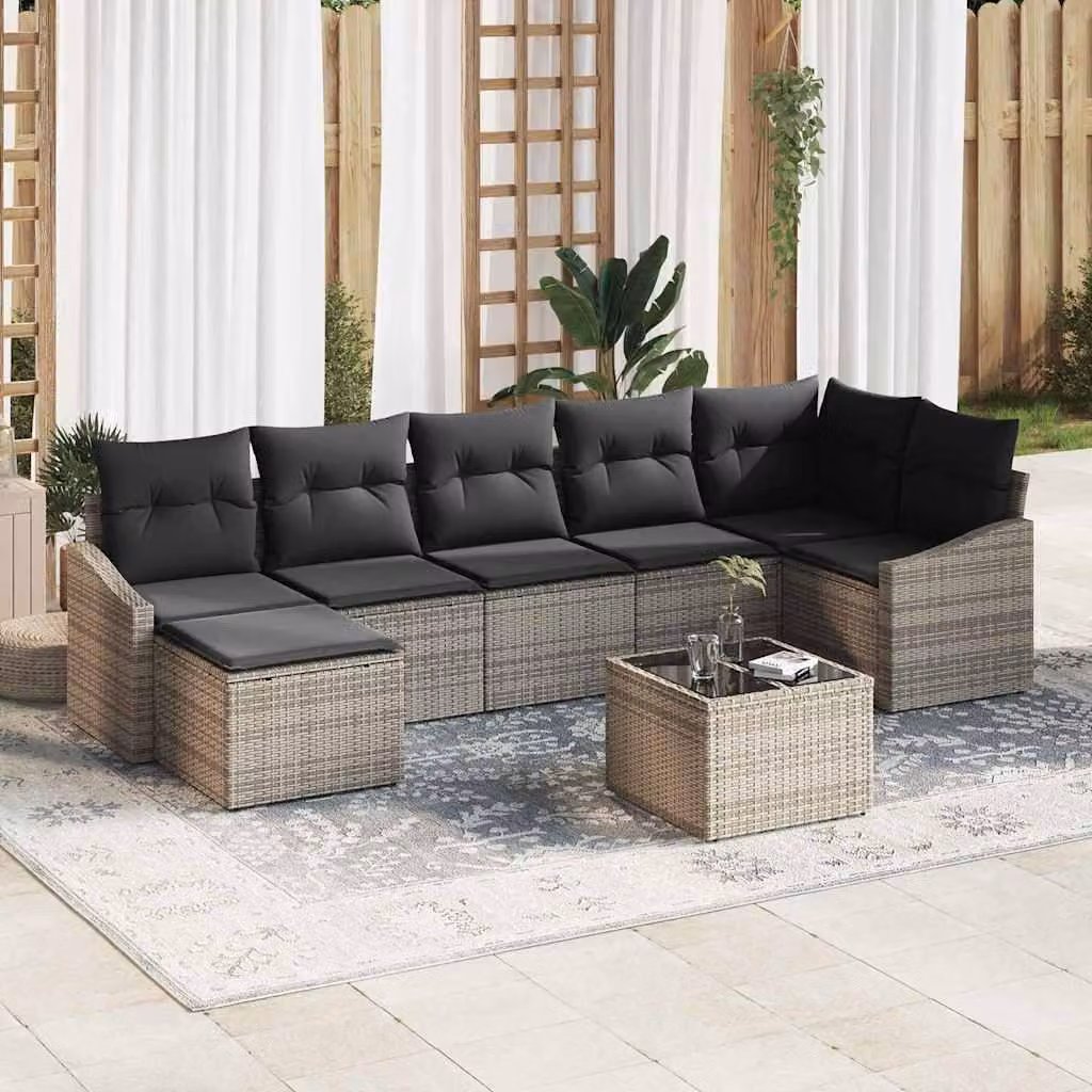 Maison Exclusive - Set di divani da esterno, 8 pezzi, grigio [Materiale sintetico]: rattan sintetico