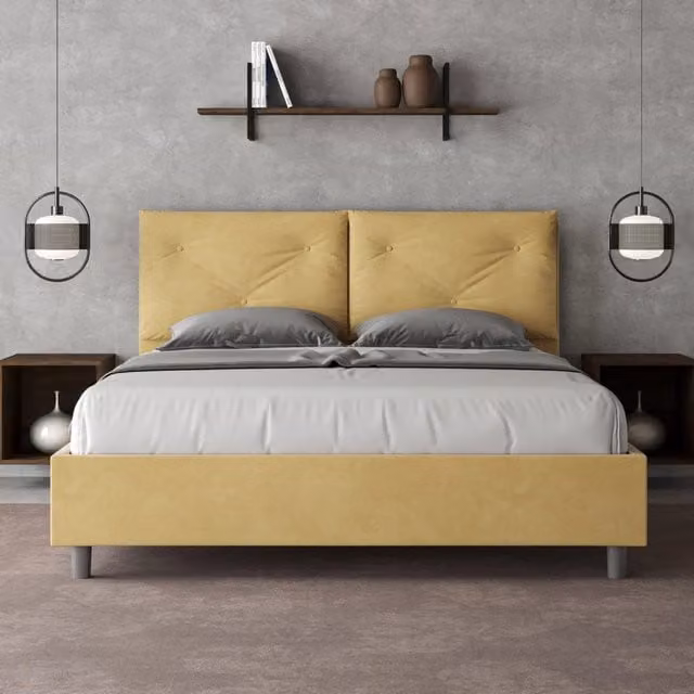 Letto Queen Size Appia Large Ityhome con Rete Imbottita in Microfibra Giallo L/P: 150 x 190 cm