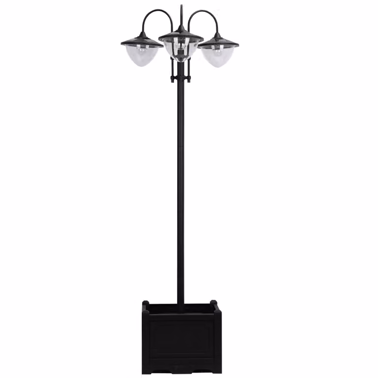 Moonbite, set di 3 lanterne solari da esterno, lampada da terra, 60 x 55 x 189 cm, con base a vaso per fiori, grado di protezione IP44, lampada da esterno con interruttore, plastica, colore nero