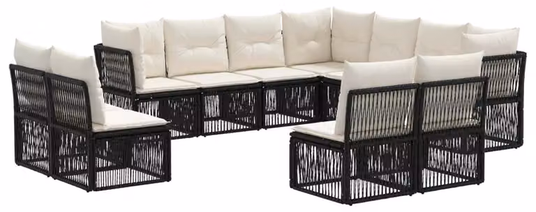 Set da giardino composto da 11 pezzi, colore nero, realizzato in rattan sintetico