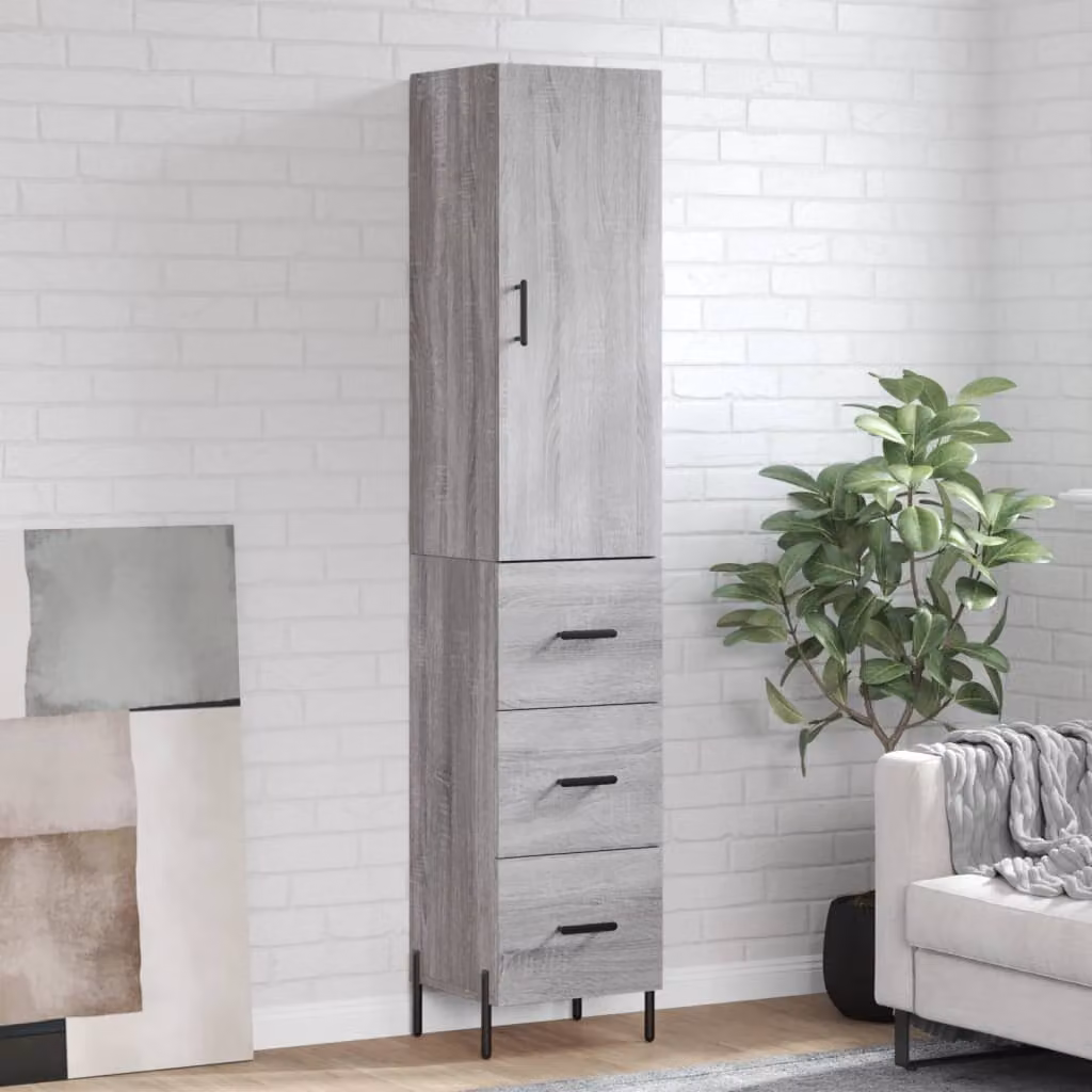 Credenza moderna vidaXL in legno e metallo grigio, L/P/H: 34,5 x 34 x 180 cm