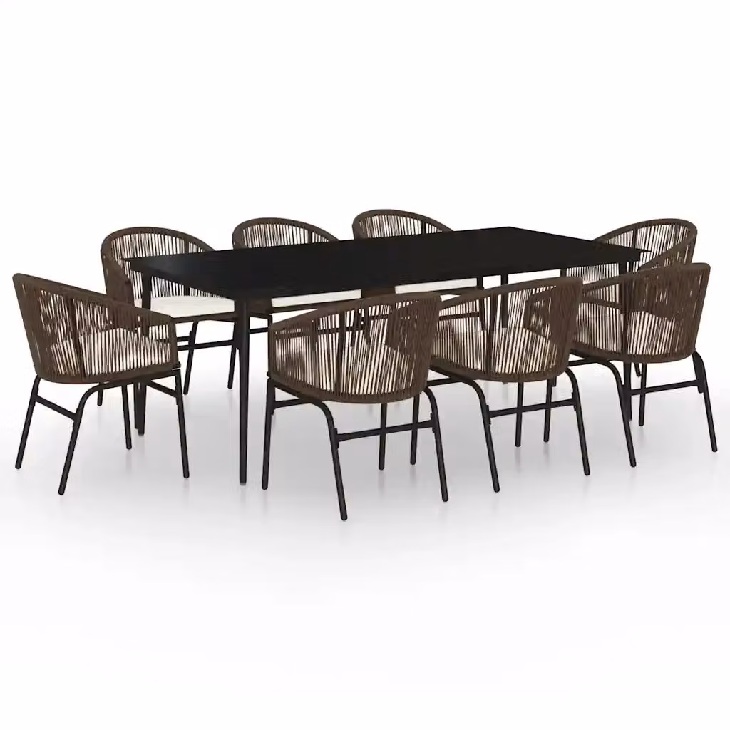 Set da Pranzo da Giardino Moderno vidaXL in Acciaio Verniciato a Polvere e Vetro, 9 Pezzi, Marrone – 2