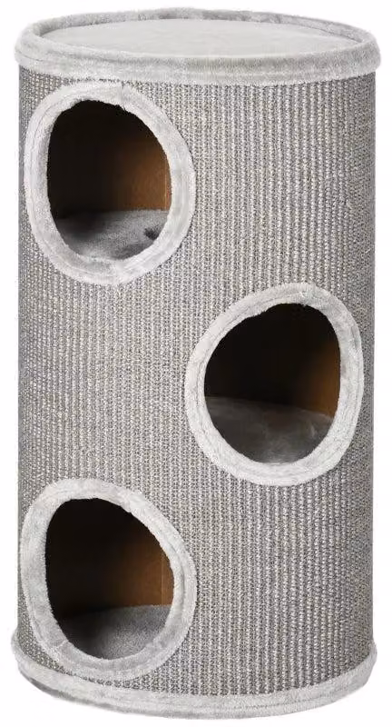 Torre per gatti con 3 livelli e rivestita in sisal | Colore: Grigio chiaro | Dimensioni: 38x38x70 cm