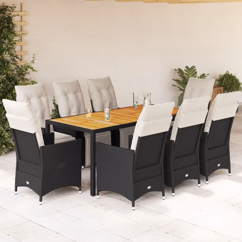 Maison Exclusive - Set da pranzo da giardino 9 pezzi con cuscini in polyrattan nero