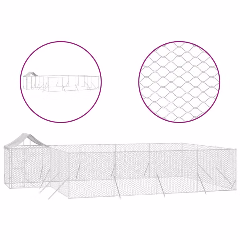 Cuccia Cani da Esterno Tetto Argento 10x6x2,5 m Acciaio Zincato