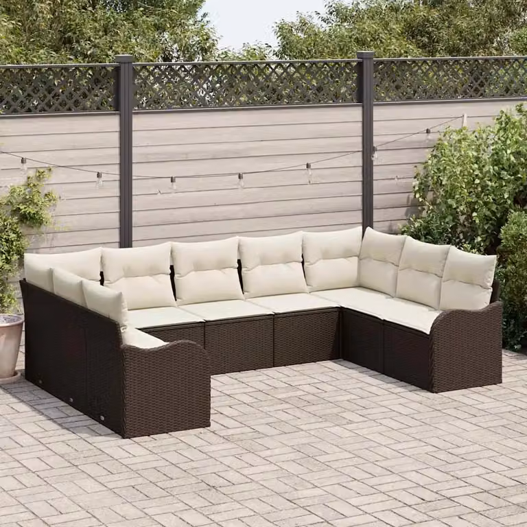 vidaXL Set Divano da Giardino 9 pz Marrone in Polyrattan con Cuscini e Struttura in Metallo