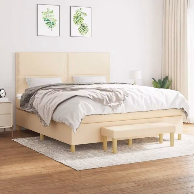 Letto Ibrido con Giroletto a Molle e Materasso vidaXL in Tessuto Beige e Bianco L/P: 180 x 200 cm