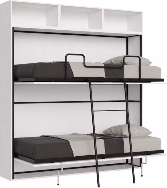 Letto a scomparsa doppio orizzontale Kando di Itamoby in bianco con finitura in tessuto e materiali misti L/P/H: 266.5 x 106.0 x 190.8 cm