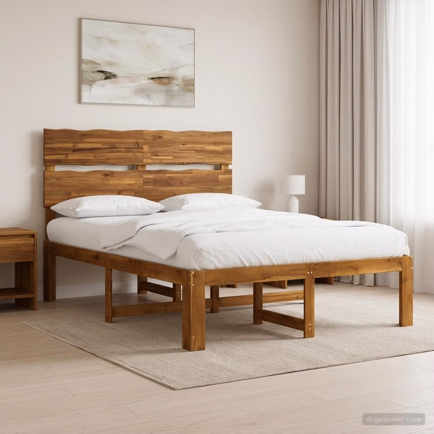Letto matrimoniale con testiera vidaXL ROSTOCK in legno di acacia naturale L 140 x P 190 cm