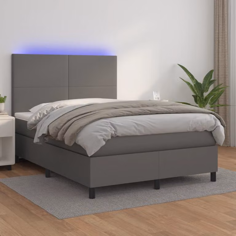 vidaXL Giroletto con Molle e Materasso in Similpelle Grigio e Bianco con LED e Porte USB L/P/H: 140 x 190 cm