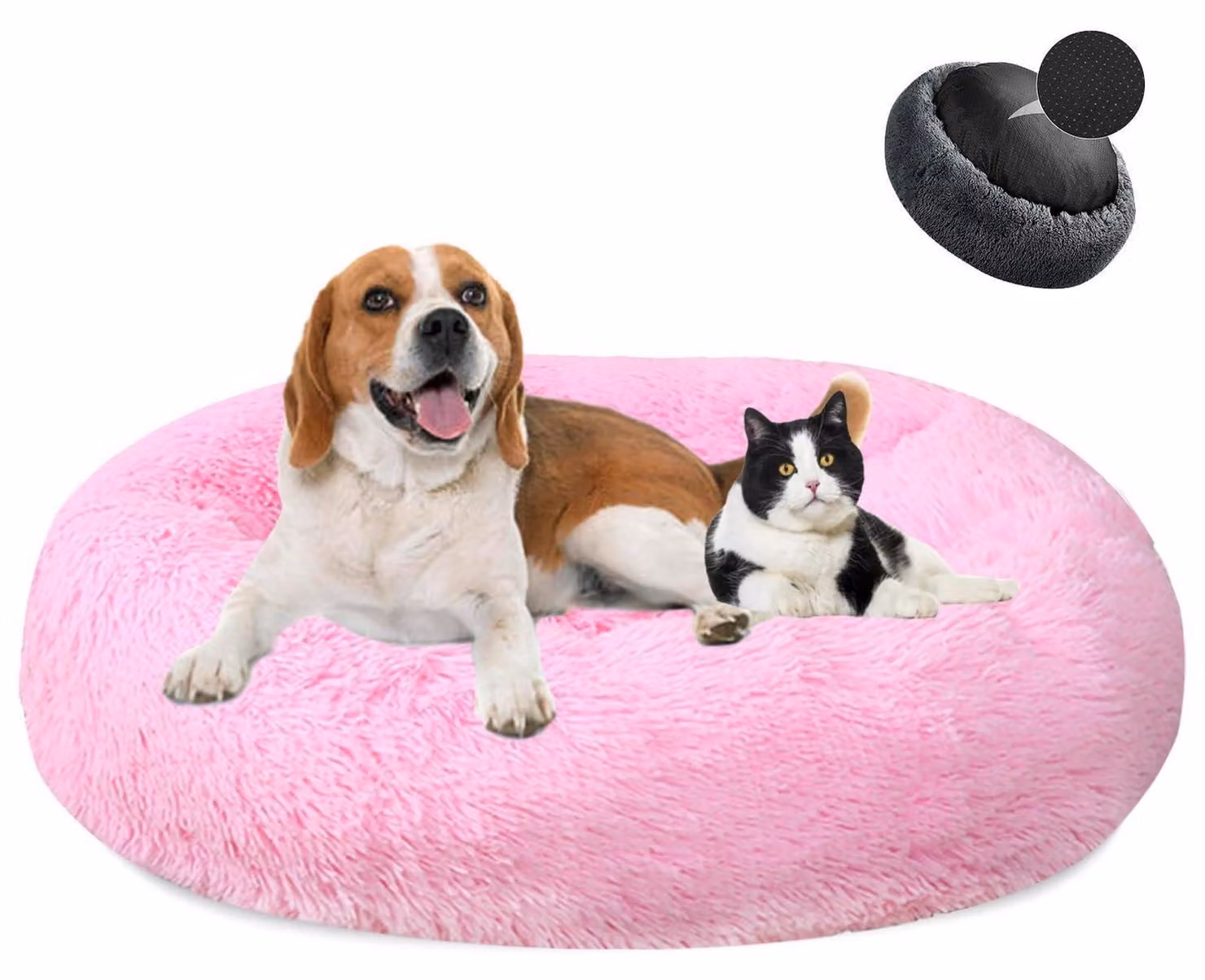 Cuccia per cani a forma di ciambella, in peluche, lavabile, morbida, diametro 50 cm, rosa acceso