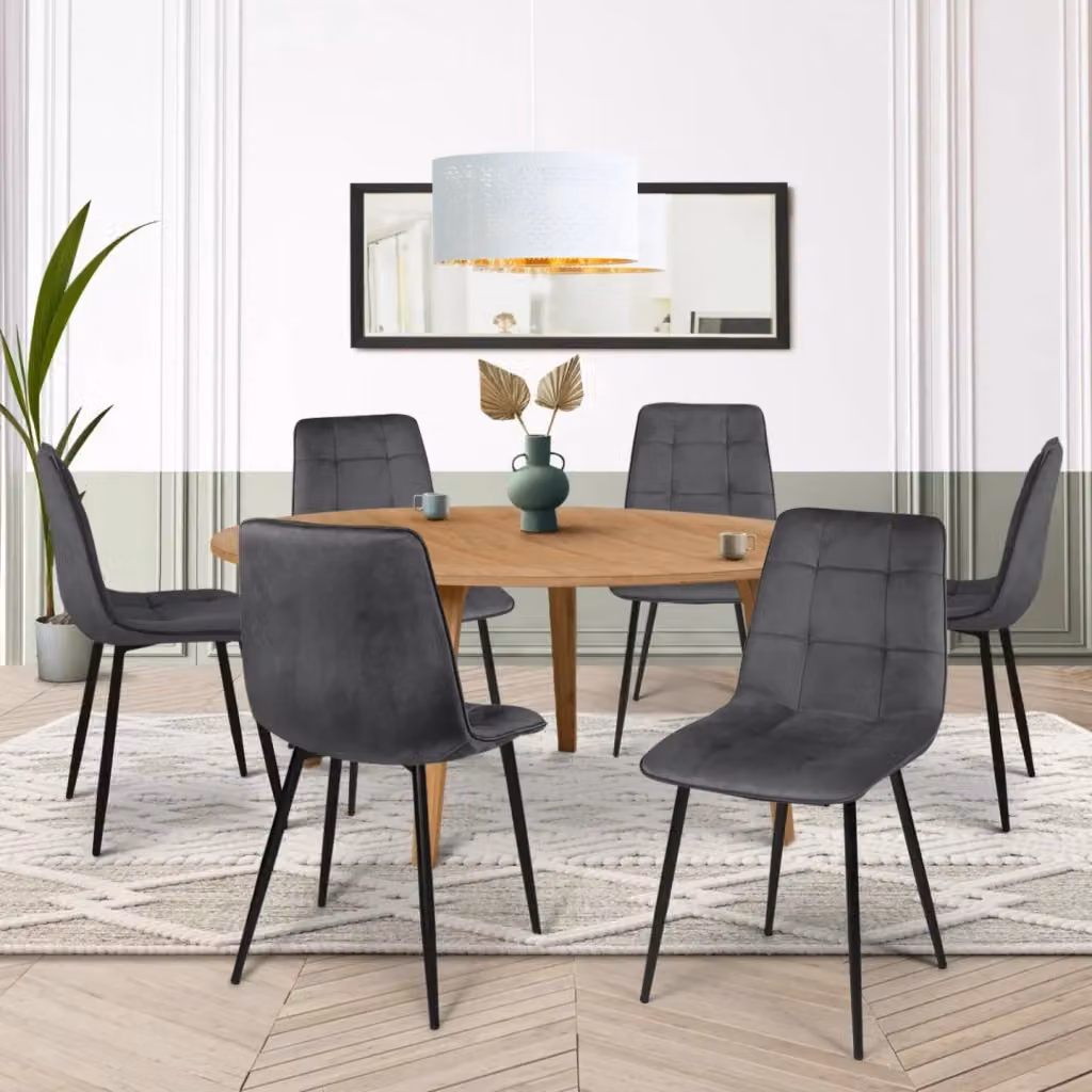 Set di 6 sedie da pranzo MILA IDMarket in velluto grigio scuro con struttura in metallo e legno per cucina e sala da pranzo – 2